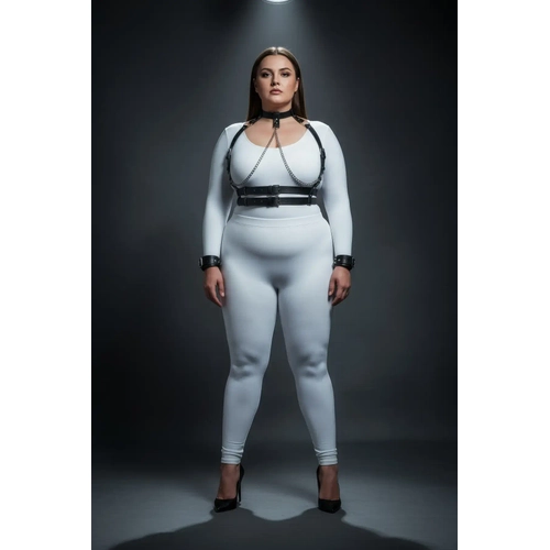 B�y�k Beden Siyah Kad�n Deri Harness Tak�m Zincir Detayl� Fantazi Full Set - APFT720