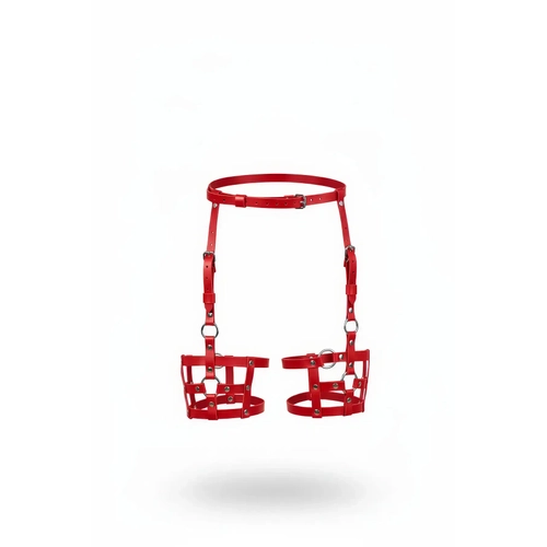 K�rm�z� Jartiyer Harness Deri Kafesli Ayarlanabilir V�cut Aksesuar� - APFT449