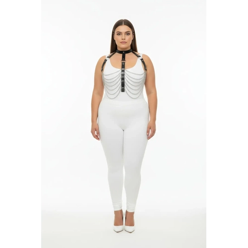 B�y�k Beden Siyah Kad�n Harness Tak�m Zincir ve Halka Detayl� Deri V�cut Aksesuar� - APFT721