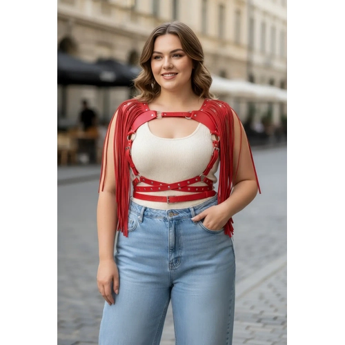 B�y�k Beden K�rm�z� Kad�n Kemer P�sk�ll� Deri Harness V�cut Aksesuar� - APFT999