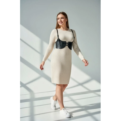B�y�k Beden Siyah Kad�n Kemer Deri Harness Detayl� ��k V�cut Aksesuar� - APFT605