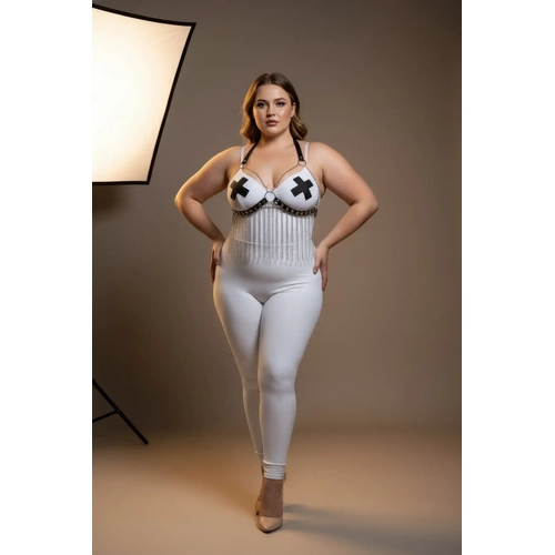 B�y�k Beden Beyaz Kad�n Harness Tak�m Zincir Detayl� Deri Fantezi Aksesuar - APFT477