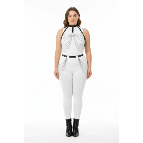 B�y�k Beden Siyah Kad�n Harness Tak�m Zincir Detayl� Deri Fantezi Aksesuar� - APFT701