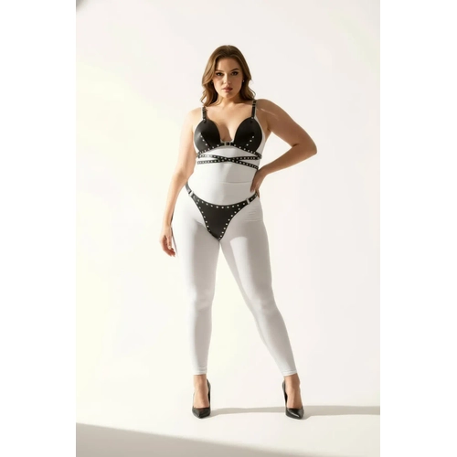 B�y�k Beden Siyah Kad�n Harness Tak�m Z�mba Detayl� Deri Fantazi - APFT849