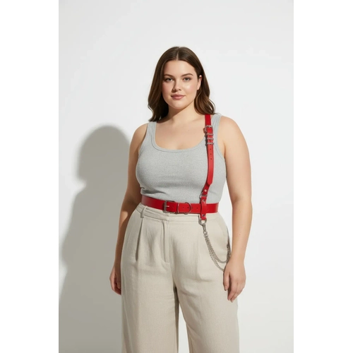 B�y�k Beden K�rm�z� Kad�n Kemer Zincir Detayl� Harness V�cut Aksesuar� - APFT620