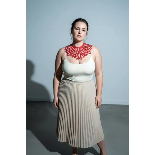 B�y�k Beden K�rm�z� Kad�n Choker Lazer Kesim Detayl� Abiye ��kl��� - APFT1407