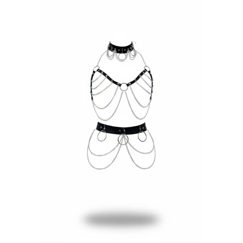 Siyah Harness Tak�m Deri Zincir Detayl� V�cut Aksesuar� - APFT454
