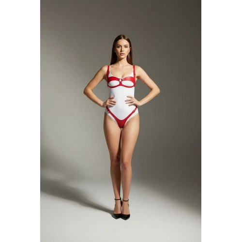 K�rm�z� Harness Tak�m Parlak Deri Halka Detayl� Badi - APFT1382