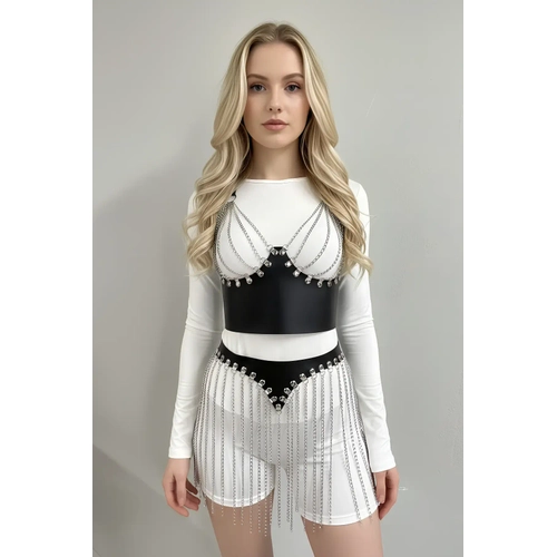 G�m�� Etek Zincir Detayl� Etek P�sk�ll� Mini Etek Parti K�yafeti - APFT994