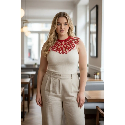 B�y�k Beden K�rm�z� Kad�n Choker Lazer Kesim Detayl� Abiye ��kl��� - APFT1407