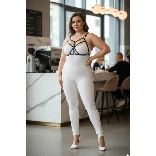 B�y�k Beden Siyah Kad�n Deri Harness Tak�m Fantezi Giyim Halka Detayl� - APFT265