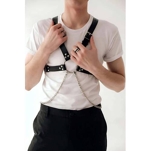 k Zincir Detayl Deri Erkek Gs Harness - APFTM95