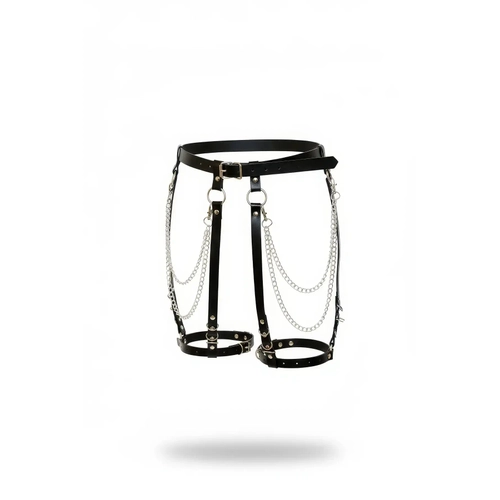 Siyah Jartiyer Harness Zincir Detayl� Suni Deri V�cut Aksesuar� - APFT958