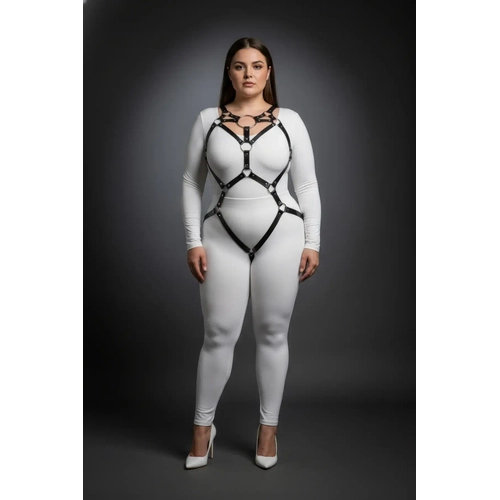 B�y�k Beden Siyah Kad�n Harness Tak�m Halka Detayl� Seksi Body - APFT706