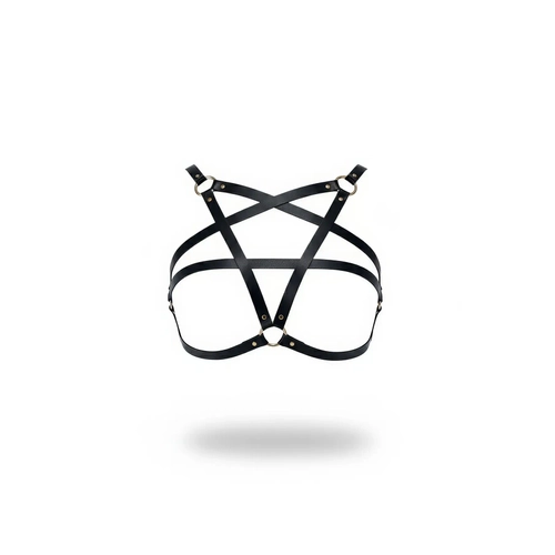 Siyah G���s Harness Y�ld�z Detayl� Suni Deri V�cut Aksesuar� - APFT167