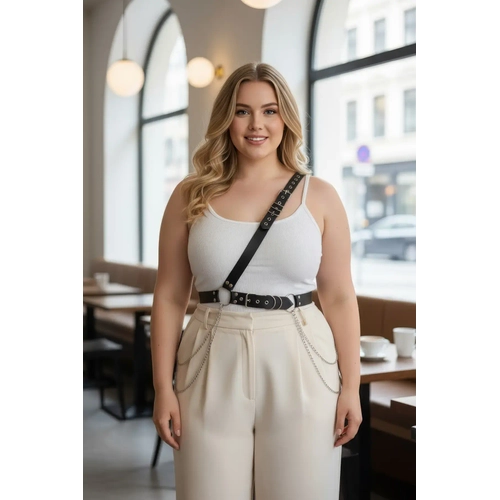 B�y�k Beden Siyah Kad�n Kemer Zincir Detayl� Body Harness Stil V�cut Aksesuar� - APFT813