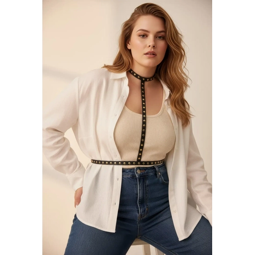 B�y�k Beden Siyah Kad�n Kemer Z�mbal� Deri Harness V�cut Aksesuar� - APFT343