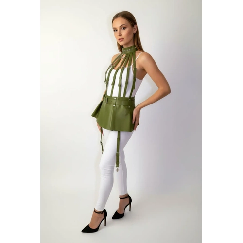 Haki Etek Suni Deri Etek Peplum Y�ksek Bel Etek - APFT998