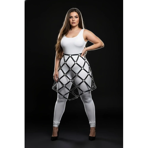 B�y�k Beden Siyah Deri Kafes Tasar�ml� Harness Etek - APFT982