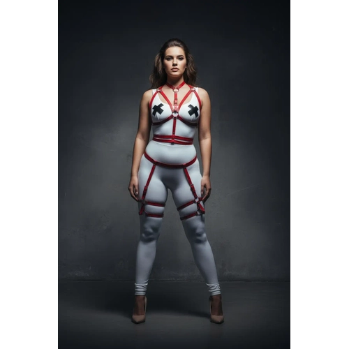 B�y�k Beden K�rm�z� Kad�n Deri Harness Tak�m Jartiyer Detayl� V�cut Aksesuar� - APFT455