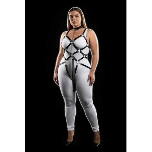 B�y�k Beden Siyah Kad�n Full Body Deri Harness Tak�m Zincir Detayl� - APFT1350