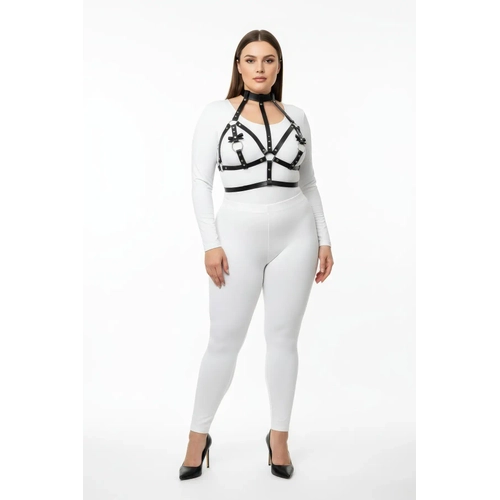 B�y�k Beden Siyah Kad�n Deri Harness Tak�m Boyunluk ve Halka Detayl� Fantazi Aksesuar - APFT473