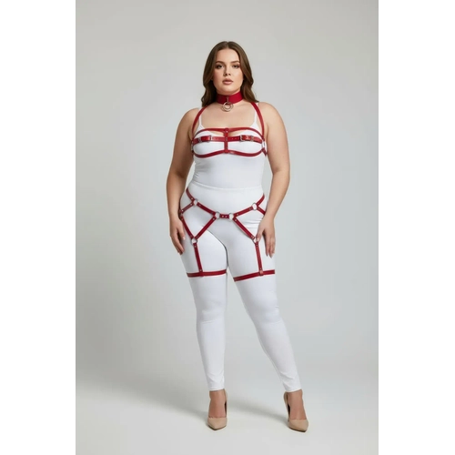 B�y�k Beden K�rm�z� Kad�n Jartiyer Harness Deri G�r�n�ml� V�cut Kombini - APFT242