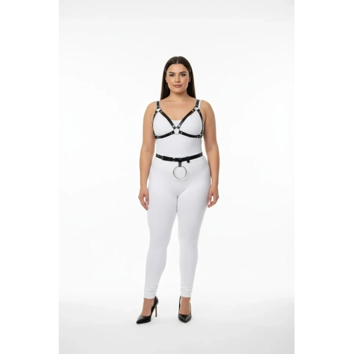 B�y�k Beden Siyah Kad�n Deri Harness Tak�m Halka Detayl� Fantezi V�cut Aksesuar� - APFT651