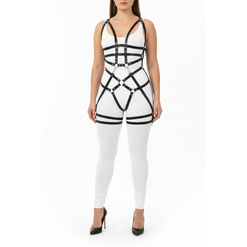 B�y�k Beden Siyah Kad�n T�m V�cut Deri Harness Tak�m Halka Detayl� - APFT502