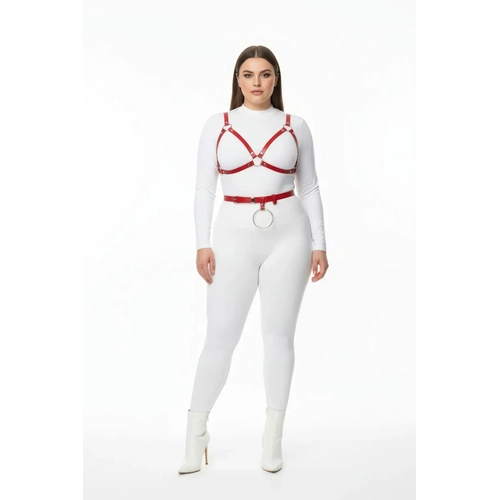 B�y�k Beden K�rm�z� Kad�n Deri Harness Tak�m Halka Detayl� S�tyen Kemer Kombin - APFT651