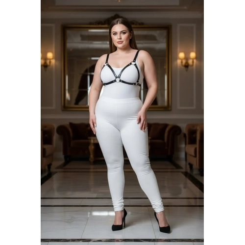 B�y�k Beden Siyah Kad�n Deri Harness Tak�m Halka Detayl� S�tyen Aksesuar� - APFT190