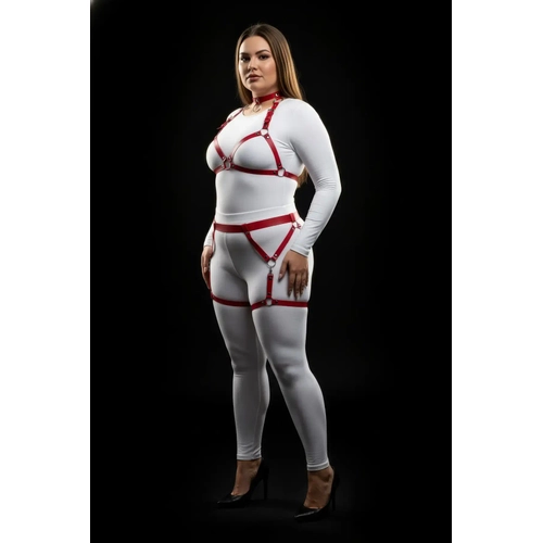 B�y�k Beden K�rm�z� Kad�n Deri Harness Tak�m Jartiyerli Halka Detayl� - APFT478