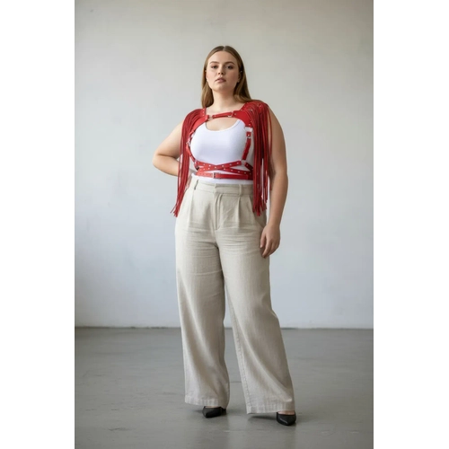 B�y�k Beden K�rm�z� Kad�n Kemer P�sk�ll� Deri Harness V�cut Aksesuar� - APFT999