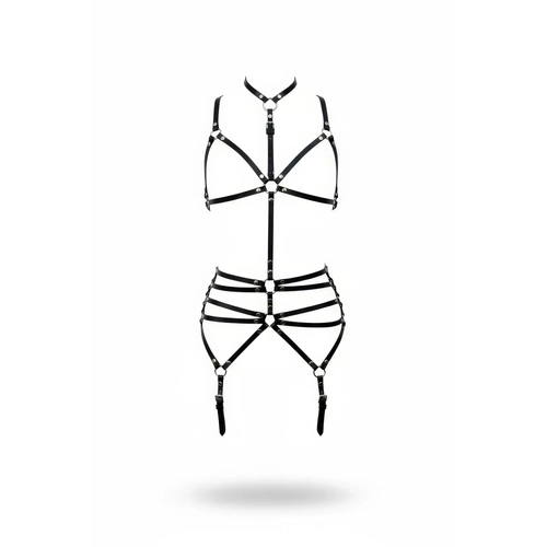 Siyah Body Harness Tam V�cut Boyunluklu Metal Halka Detayl� - APFT262