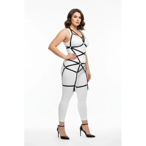 B�y�k Beden Siyah Kad�n Lastik Harness Tak�m Halka Detayl� V�cut Aksesuar� - APFT348