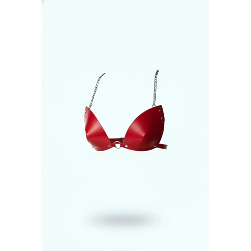 K�rm�z� G���s Harness Parlak Deri Konik Kap Zincir Detayl� - APFT1227