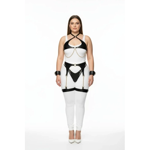 B�y�k Beden Siyah Kad�n Harness Tak�m Zincir Detayl� Jartiyerli - APFT1219
