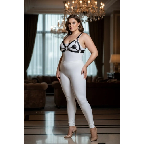 B�y�k Beden Siyah Kad�n Deri S�tyen Harness Tak�m Halkal� Detayl� Fantezi Aksesuar - APFT112