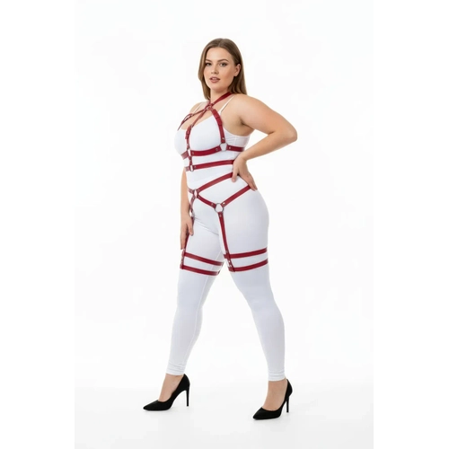B�y�k Beden K�rm�z� Kad�n Jartiyer Harness T�m V�cut Saran Deri Fantazi Aksesuar - APFT598