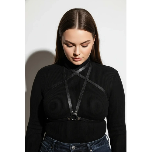 B�y�k Beden Siyah Kad�n Deri Harness Kemer, Elbise �zeri ��k V�cut Aksesuar� - APFT15