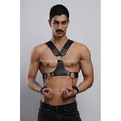 Kelepeli Erkek Gs Harness, Deri Erkek Fantezi Harness, Kelepeli Erkek Harness - APFTM121