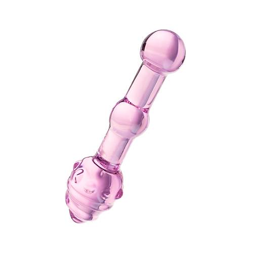 Sexus Glass ift Tarafl Cam Dildo, pembe, 17 cm