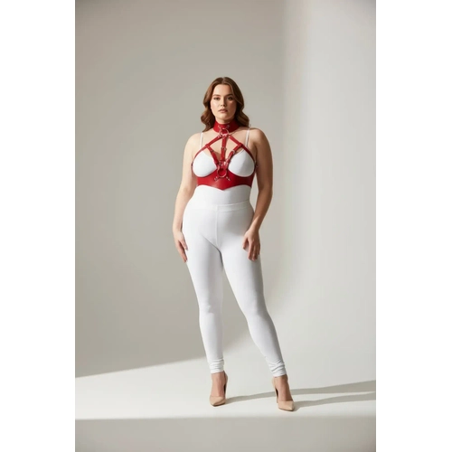 B�y�k Beden K�rm�z� Kad�n Deri Harness Tak�m Fantazi Tasmal� - APFT1286