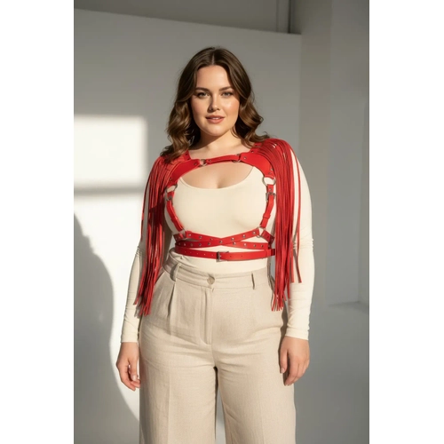 B�y�k Beden K�rm�z� Kad�n Kemer P�sk�ll� Deri Harness V�cut Aksesuar� - APFT999