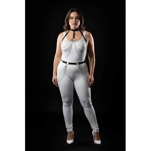 B�y�k Beden Siyah Kad�n Harness Tak�m Zincir Detayl� Deri Fantezi Aksesuar� - APFT701