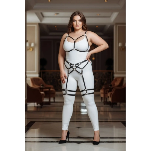 B�y�k Beden Siyah Kad�n Jartiyer Harness Full Body Deri Tak�m - APFT289