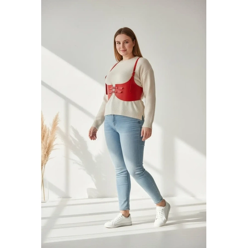 B�y�k Beden K�rm�z� Kad�n Kemer Deri Korse Model Beli �ekillendiren - APFT605