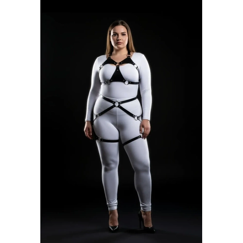 B�y�k Beden Siyah Kad�n Deri Harness Tak�m Halka Detayl� Jartiyerli - APFT1272