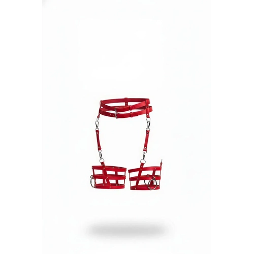 K�rm�z� Jartiyer Harness Deri Tokal� Kafes Detayl� - APFT705