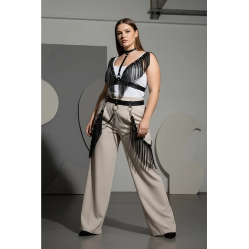 B�y�k Beden Siyah Kad�n Kemer P�sk�ll� Deri Harness V�cut Aksesuar� - APFT768